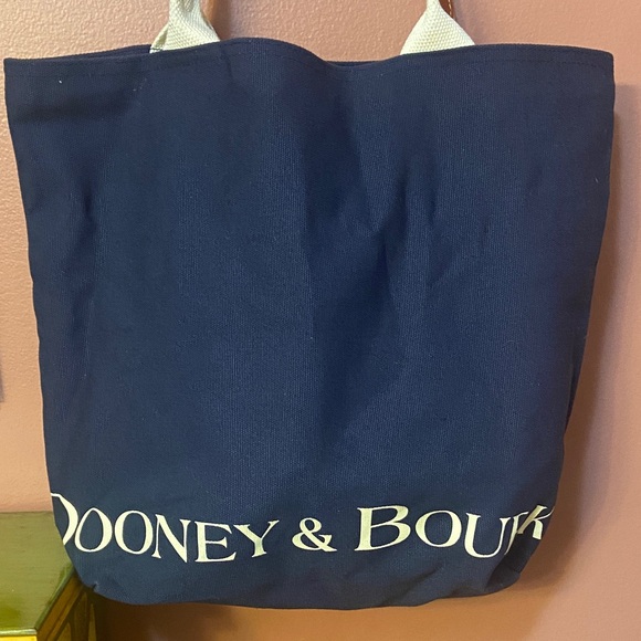 Dooney & Bourke Dark Blue Canvas Tote 11x13.5x5 Leather Accent Handles - Picture 1 of 6